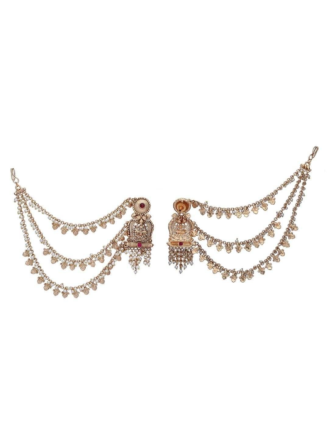 Elegant Kundan Earrings with Kaan Chain - Auraa Trends