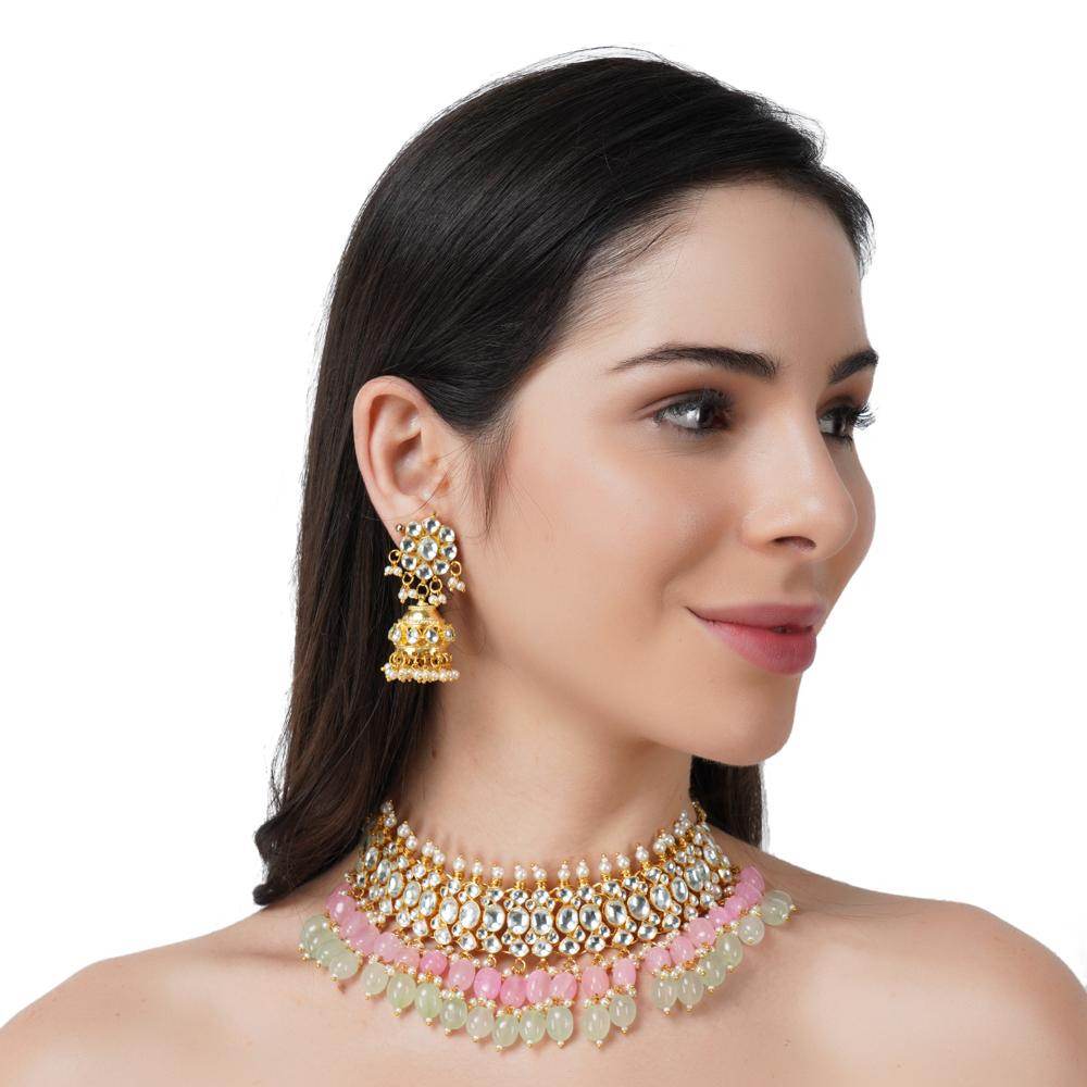 Elegant Kundan Necklace Set 22KT Gold Plated - Auraa Trends