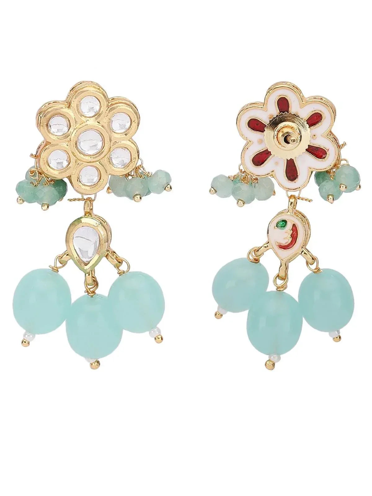 Elegant Kundan Necklace Set with Aqua Blue Beads - Auraa Trends