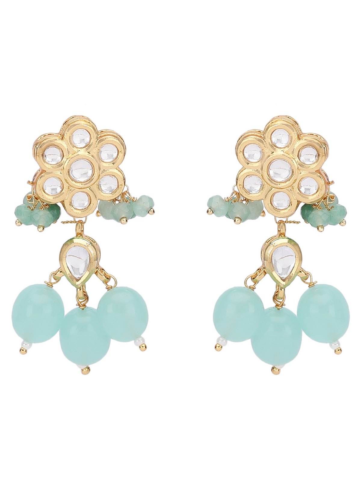 Elegant Kundan Necklace Set with Aqua Blue Beads - Auraa Trends