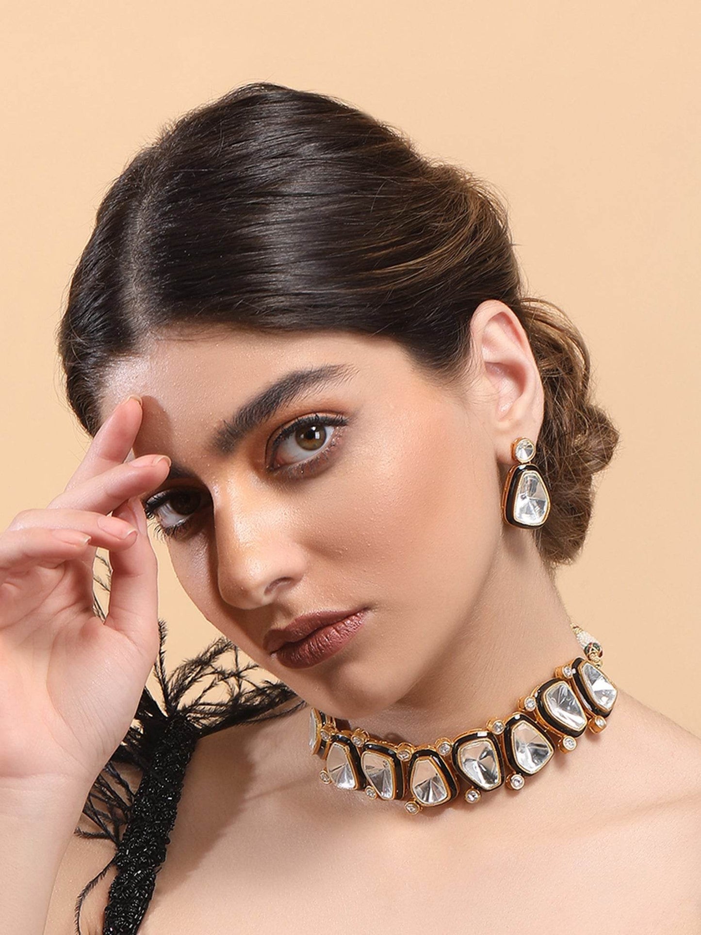 Elegant Kundan Polki Choker Necklace Set - Auraa Trends