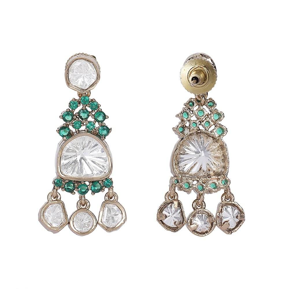 Elegant Kundan Polki Necklace Set with Emerald Accents - Auraa Trends