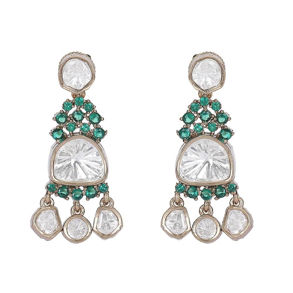 Elegant Kundan Polki Necklace Set with Emerald Accents - Auraa Trends