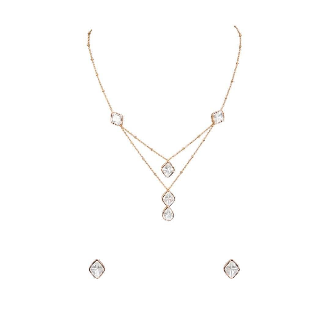 Elegant Layered Kundan Pendant Necklace Set - Auraa Trends