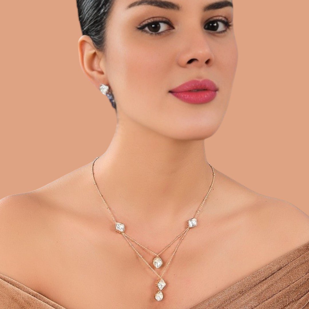 Elegant Layered Kundan Pendant Necklace Set - Auraa Trends - Pendant - # - Auraa Trends - Elegant Layered Kundan Pendant Necklace Set