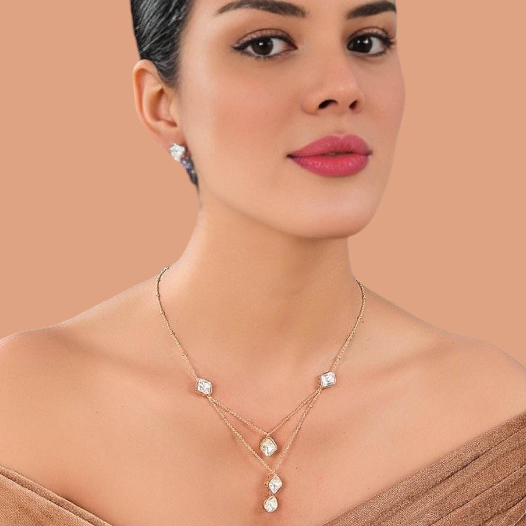 Elegant Layered Kundan Pendant Necklace Set - Auraa Trends