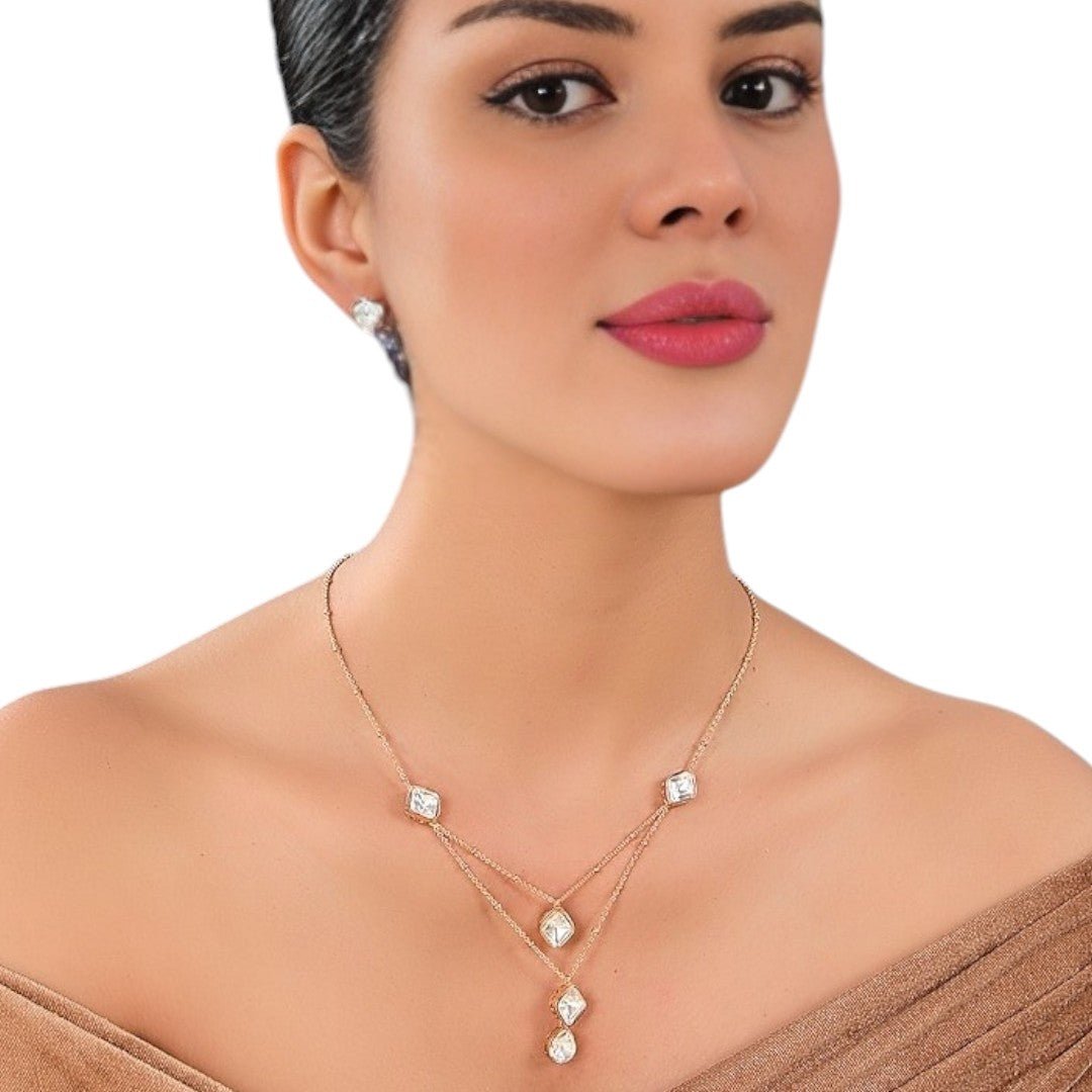 Elegant Layered Kundan Pendant Necklace Set - Auraa Trends - Pendant - # - Auraa Trends - Elegant Layered Kundan Pendant Necklace Set