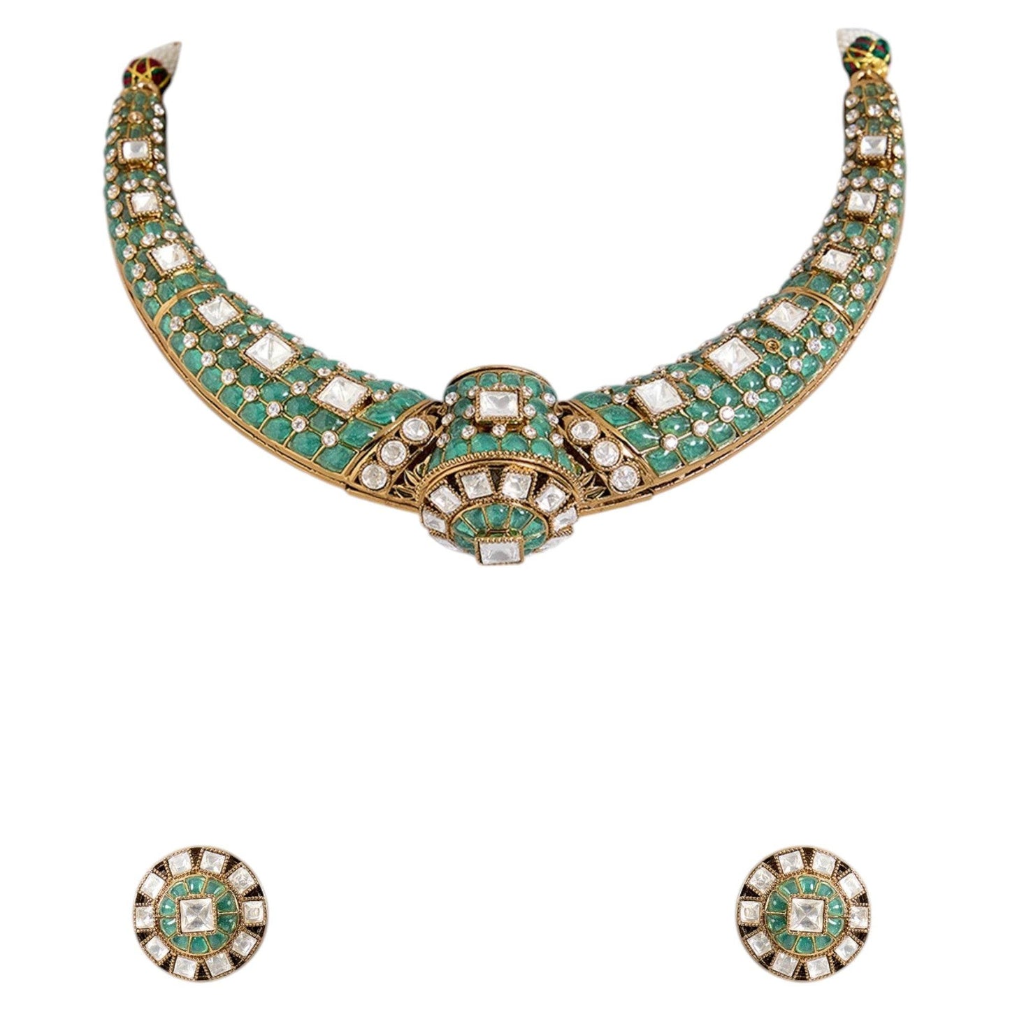 Elegant Mint Green Kundan Choker Necklace Set with Round Stud Earrings for Women - Auraa Trends