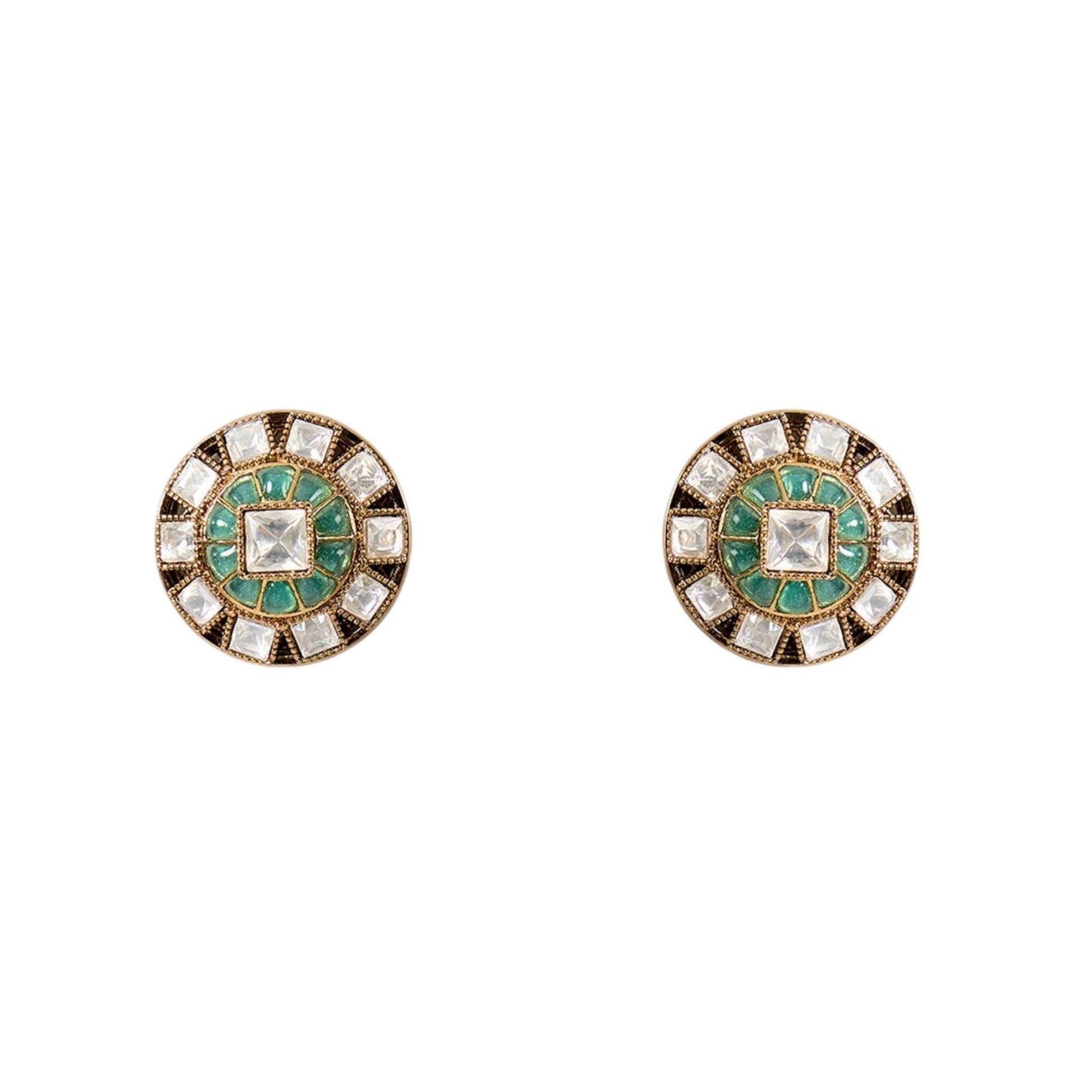 Elegant Mint Green Kundan Choker Necklace Set with Round Stud Earrings for Women - Auraa Trends