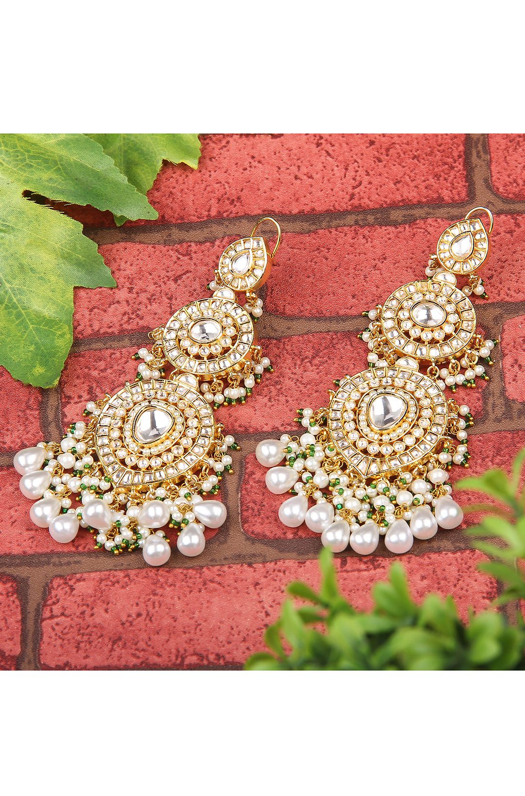Elegant Moissanite Chandelier Earrings with Pearls - Auraa Trends - Chandelier Earrings - Auraa Trends - Buy Kundan Earrings