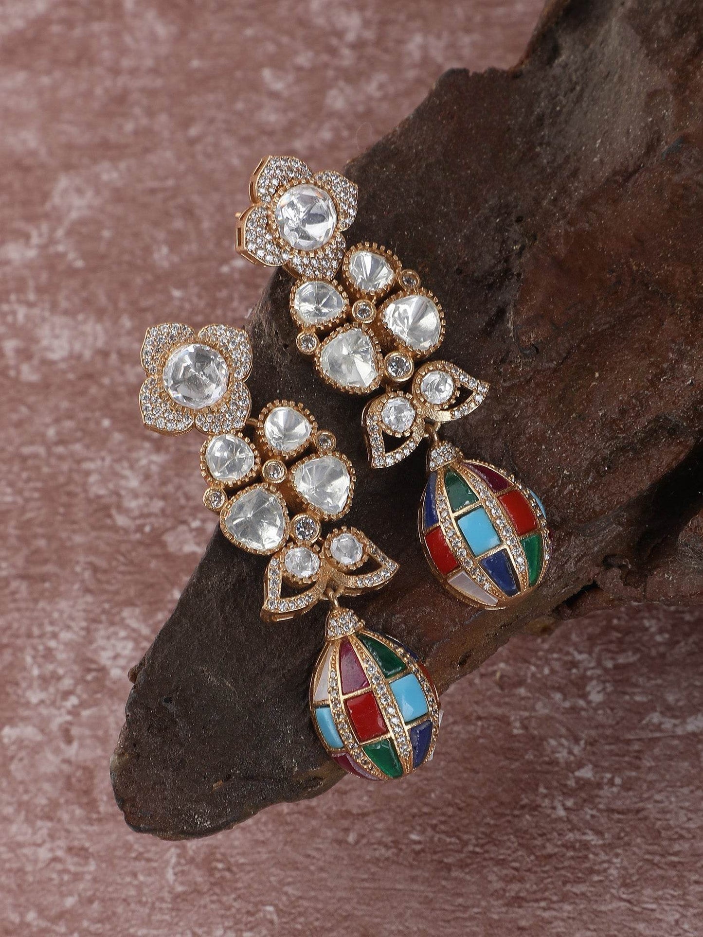 Elegant Moissanite Dangle Earrings with Colorful Enamel Detailing - Auraa Trends