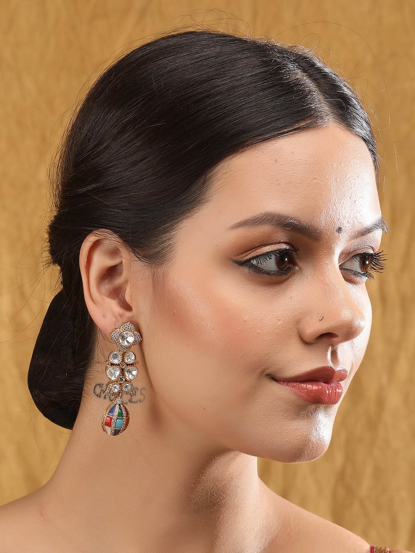Elegant Moissanite Dangle Earrings with Colorful Enamel Detailing - Auraa Trends