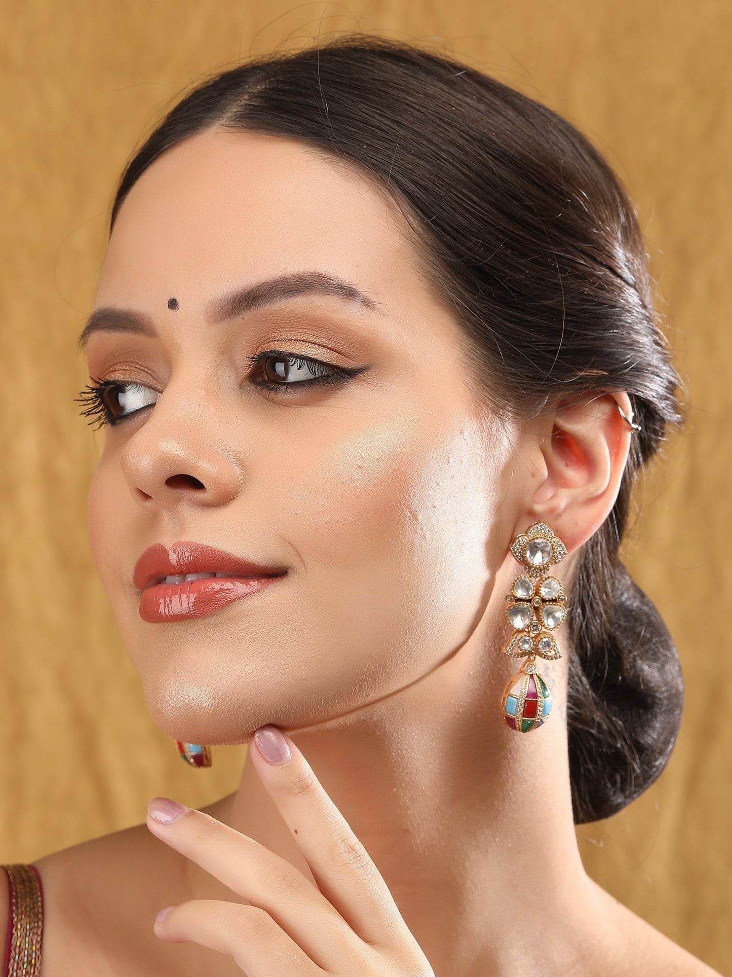 Elegant Moissanite Dangle Earrings with Colorful Enamel Detailing - Auraa Trends
