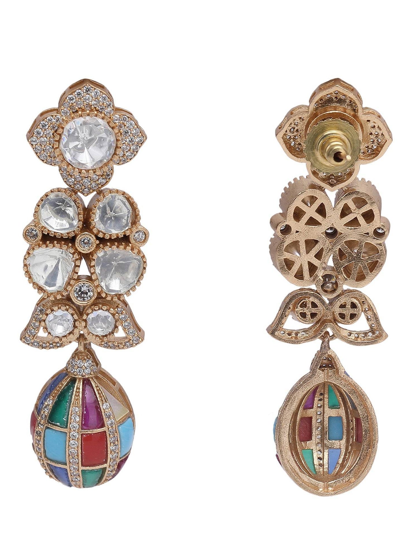 Elegant Moissanite Dangle Earrings with Colorful Enamel Detailing - Auraa Trends