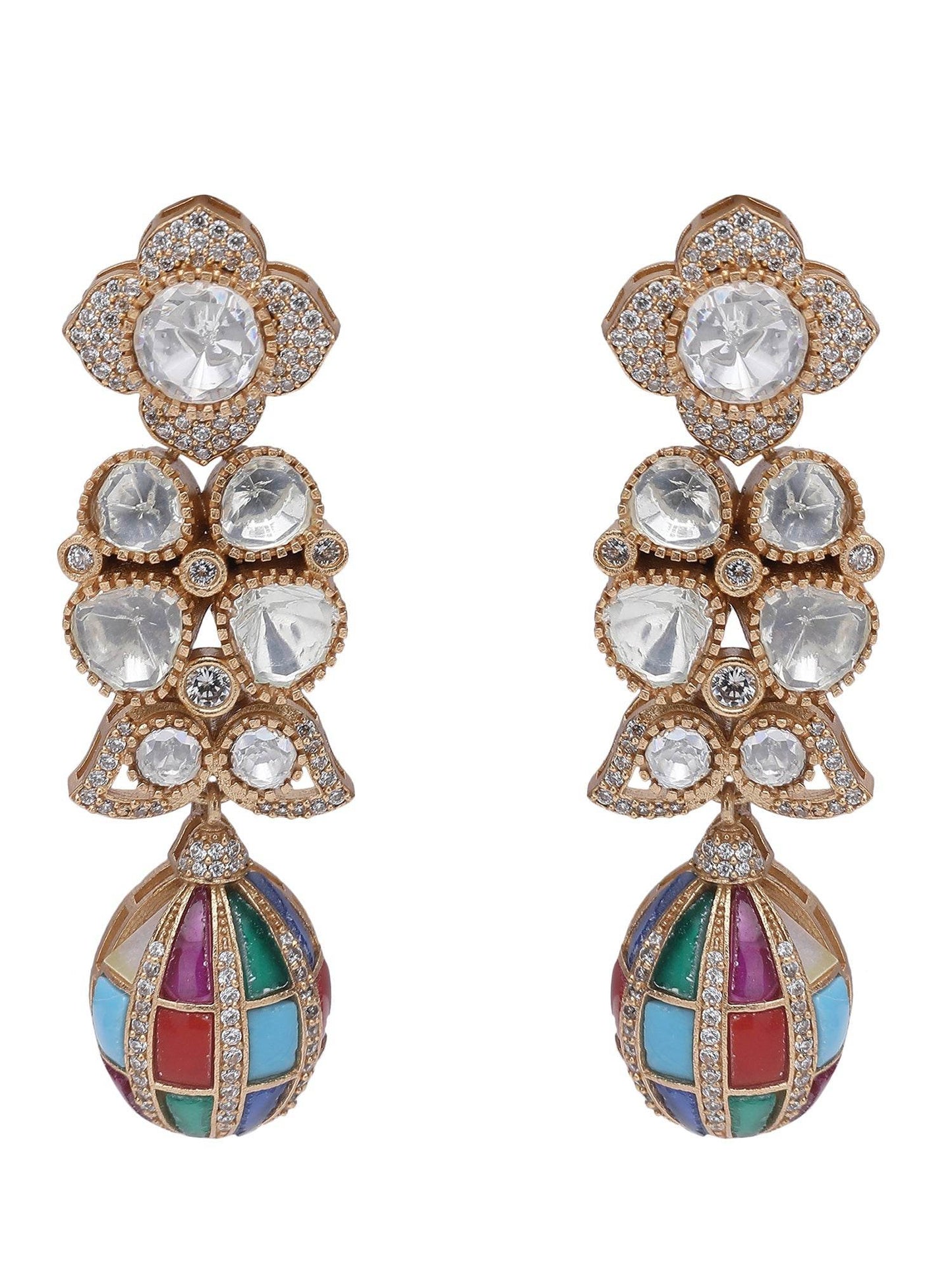 Elegant Moissanite Dangle Earrings with Colorful Enamel Detailing - Auraa Trends