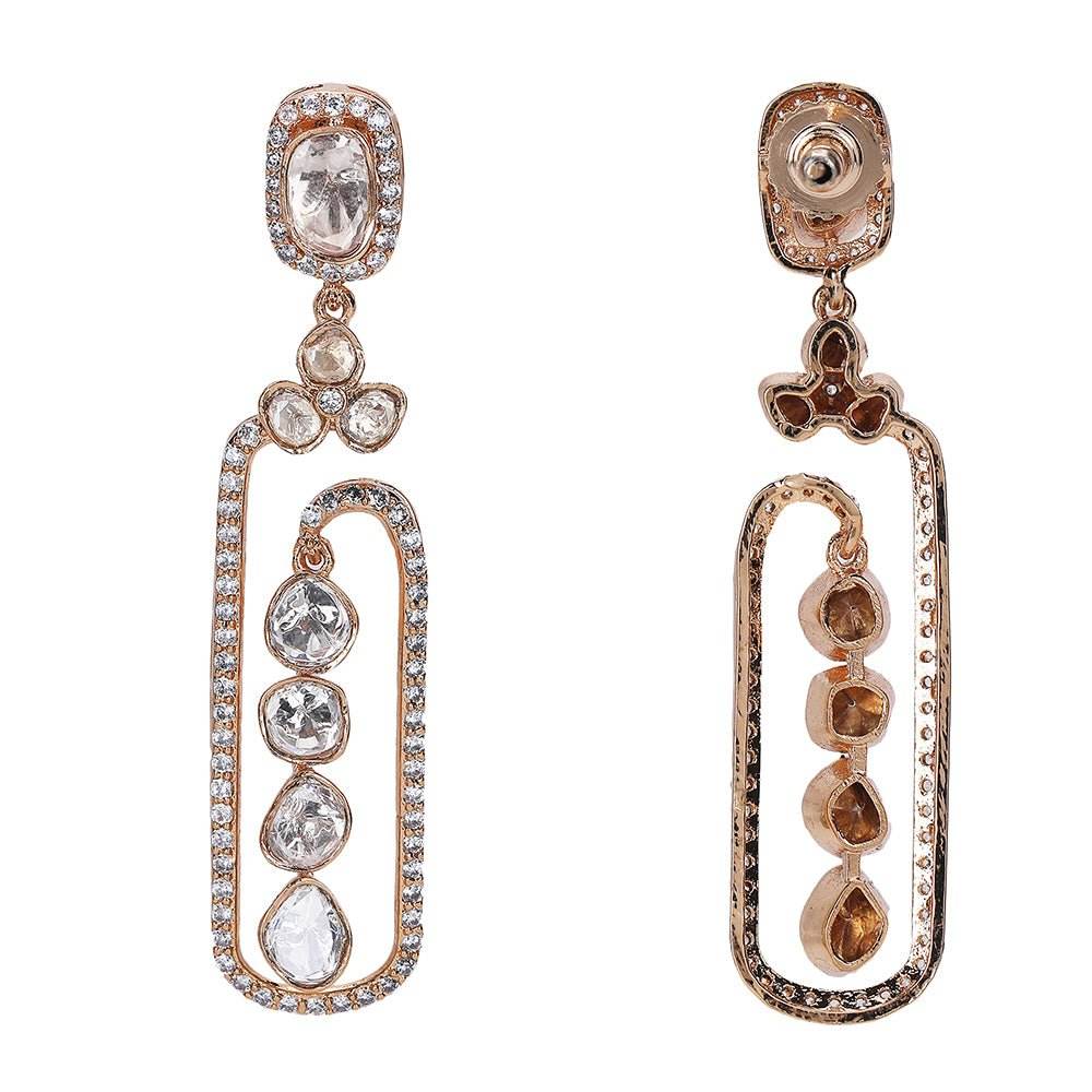 Elegant Moissanite Dangle Earrings with Rose Gold Finish - Auraa Trends
