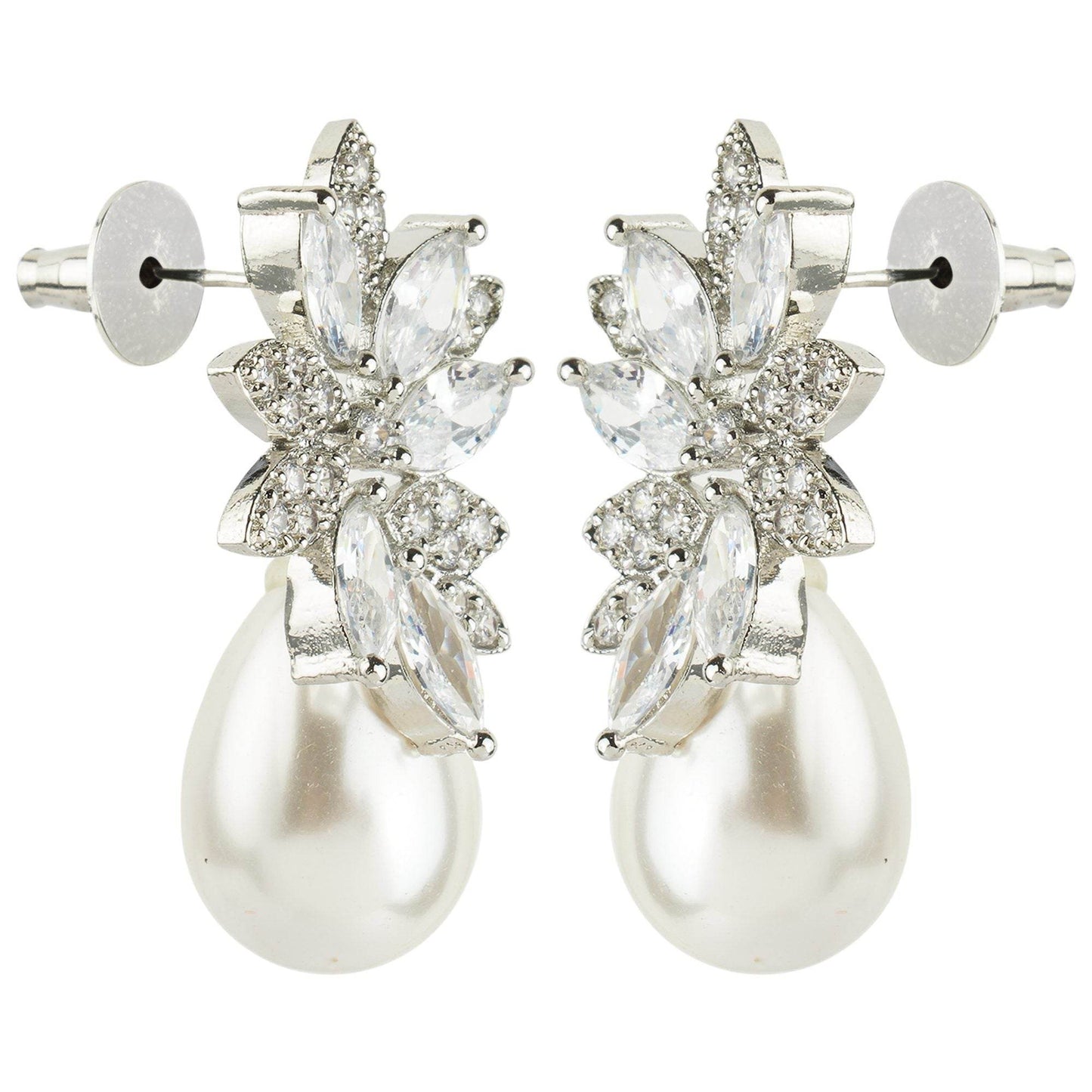 Elegant Moissanite Floral Drop Earrings with Pearl - Auraa Trends