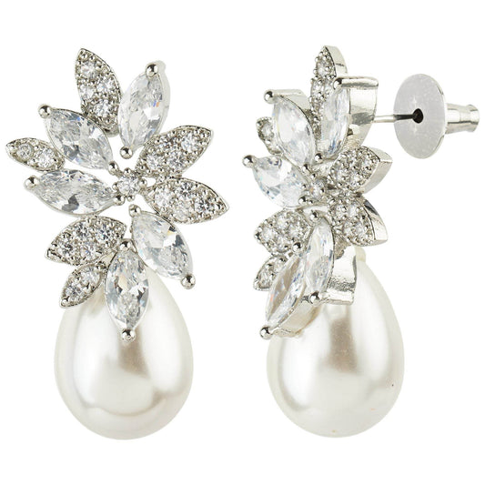 Elegant Moissanite Floral Drop Earrings with Pearl - Auraa Trends