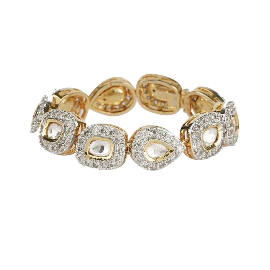 Elegant Moissanite Kundan Bracelet in Gold & Silver Finish - Auraa Trends - Bracelet -Kundan Bracelet in Gold & Silver Finish