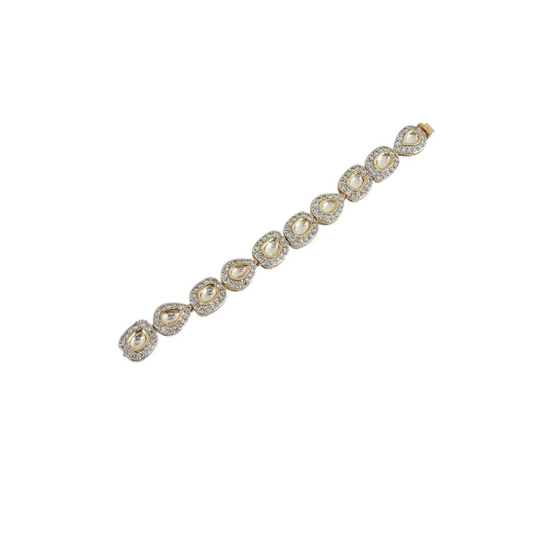 Elegant Moissanite Kundan Bracelet in Gold & Silver Finish - Auraa Trends - Bracelet -Kundan Bracelet in Gold & Silver Finish