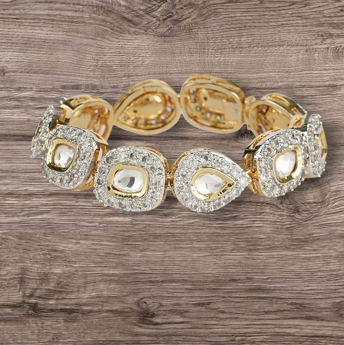 Elegant Moissanite Kundan Bracelet in Gold & Silver Finish - Auraa Trends
