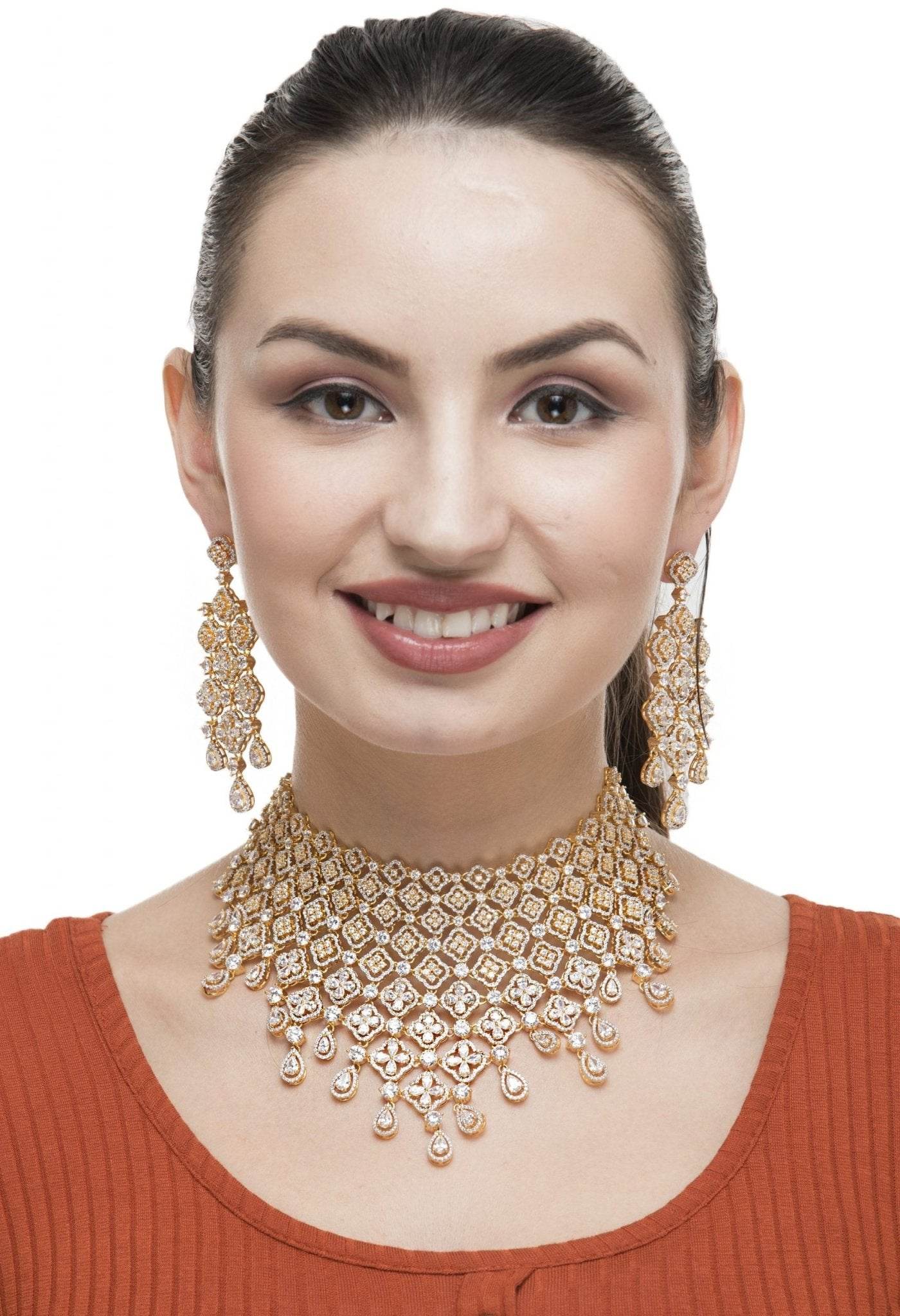 Elegant Moissanite Kundan Necklace & Earring Set - Auraa Trends