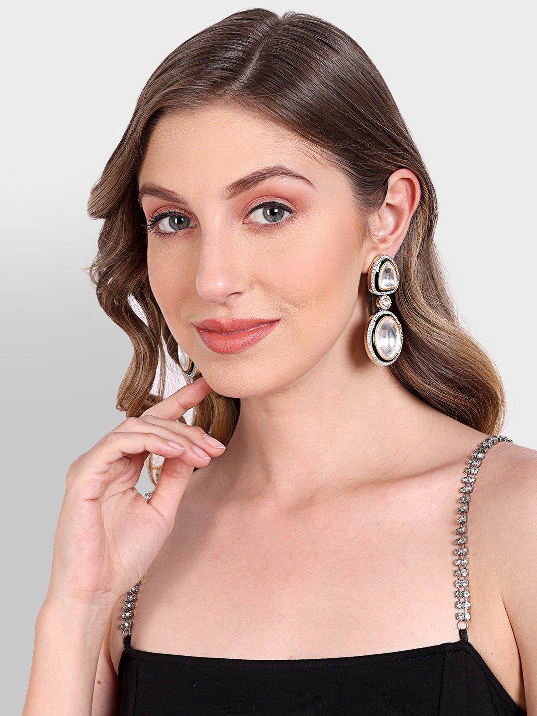 Elegant Moissanite & Mirror Finish Gold Plated Drop Earrings - Auraa Trends