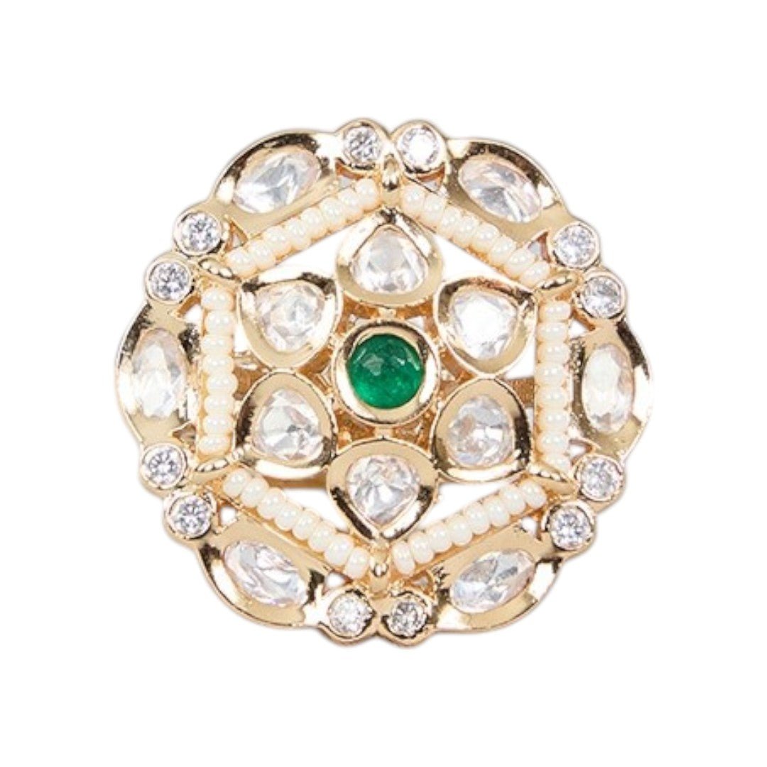 Elegant Pearl and Green Stone Cluster Ring - Auraa Trends - Rings - Elegant Pearl and Green Stone Cluster Ring
