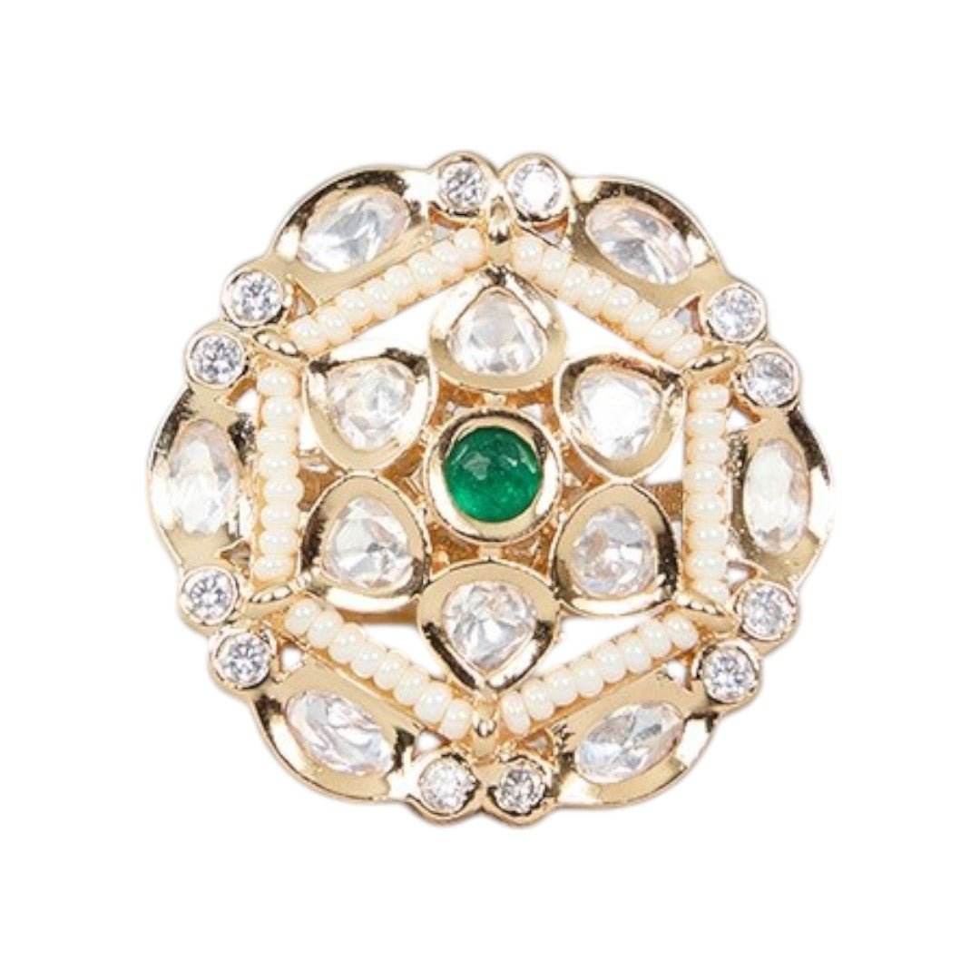 Elegant Pearl and Green Stone Cluster Ring - Auraa Trends