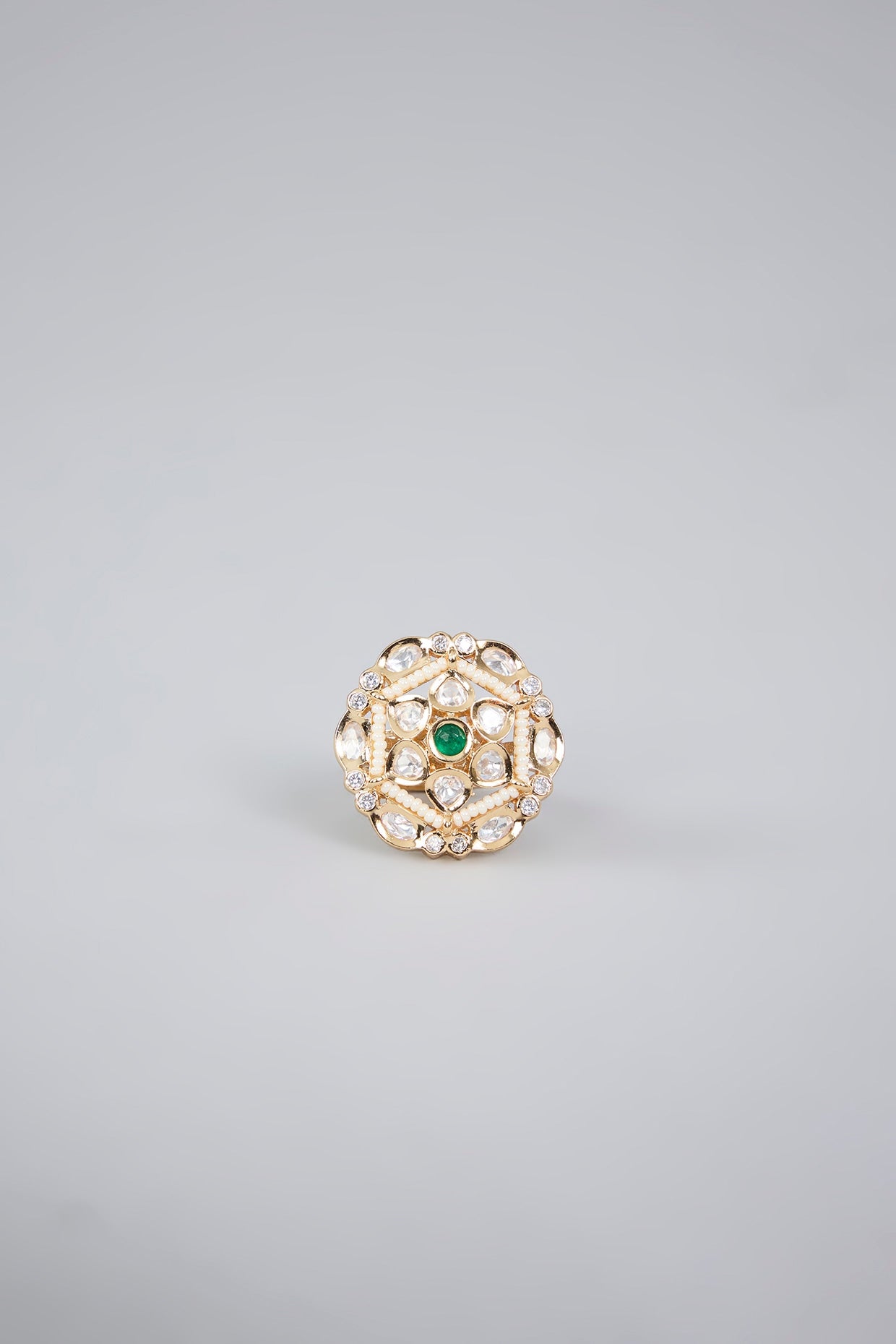 Elegant Pearl and Green Stone Cluster Ring - Auraa Trends - Rings - Elegant Pearl and Green Stone Cluster Ring