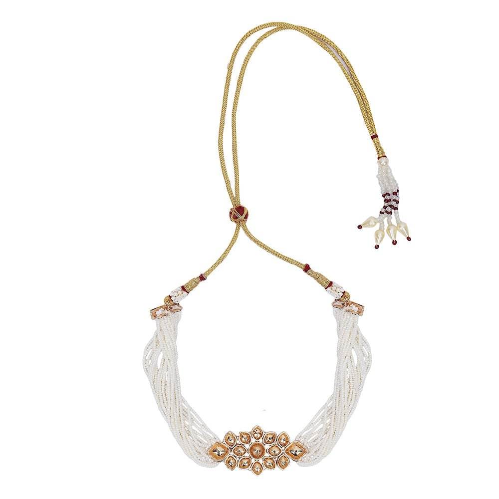 Elegant Pearl Choker Set with Diamond-Studded Accents - Auraa Trends