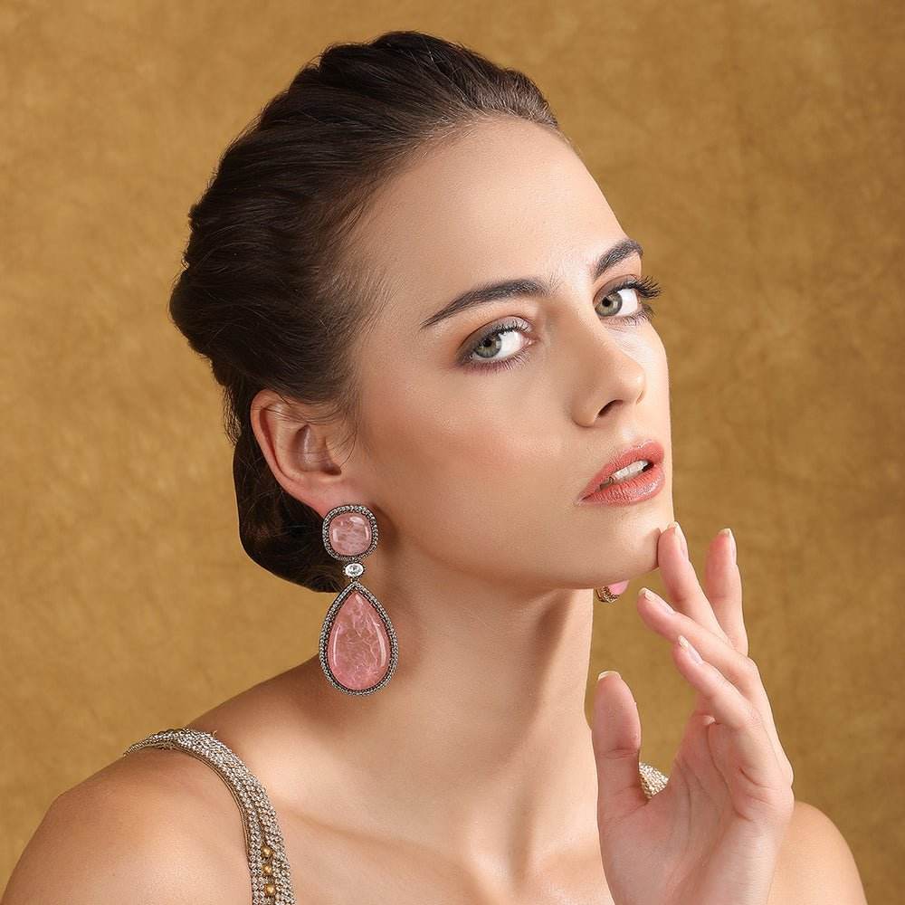 Elegant Pink Gemstone Drop Earrings - Auraa Trends