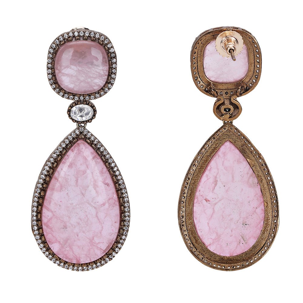 Elegant Pink Gemstone Drop Earrings - Auraa Trends - Drop - # - Auraa Trends - Elegant Pink Gemstone Drop Earrings