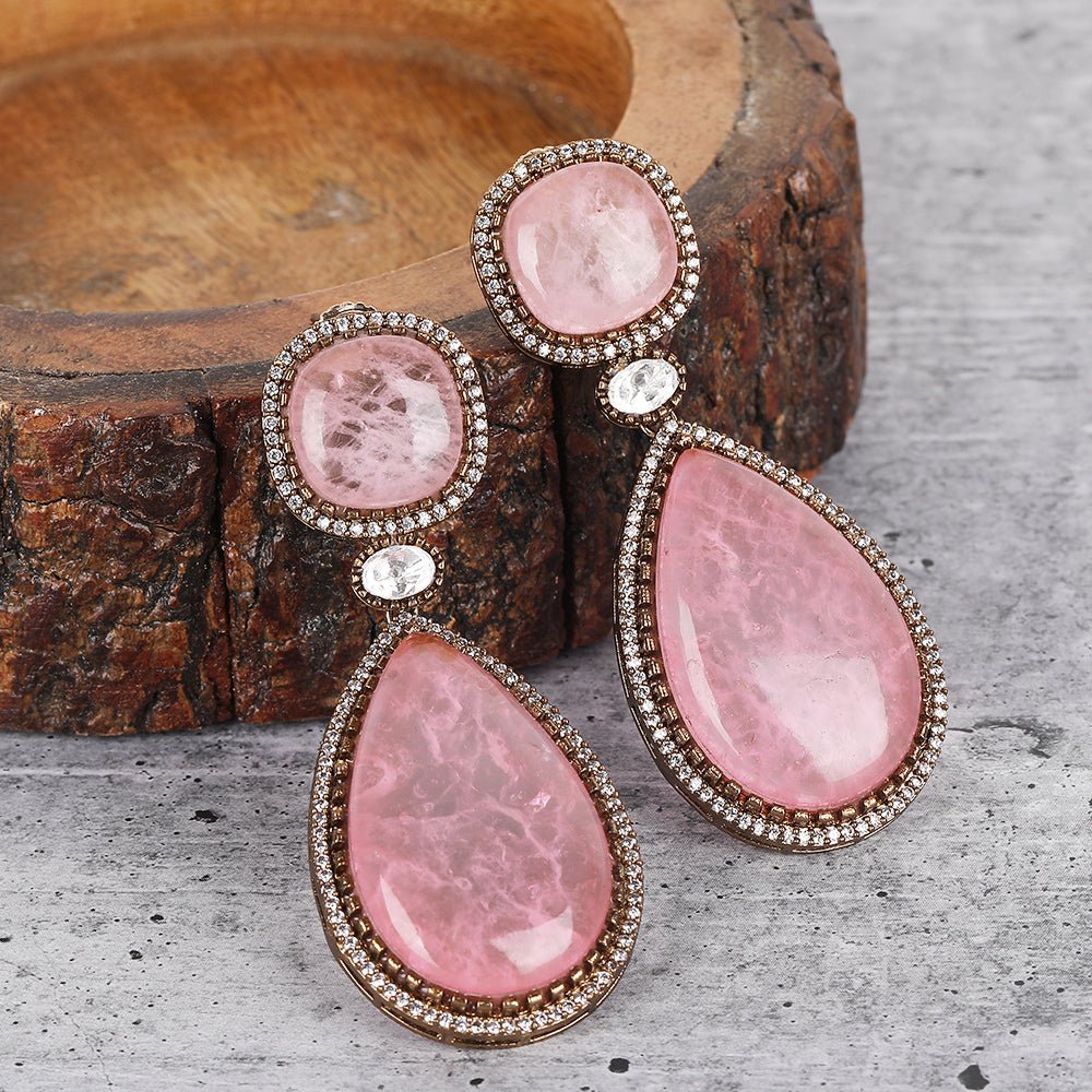 Elegant Pink Gemstone Drop Earrings - Auraa Trends - Drop - # - Auraa Trends - Elegant Pink Gemstone Drop Earrings
