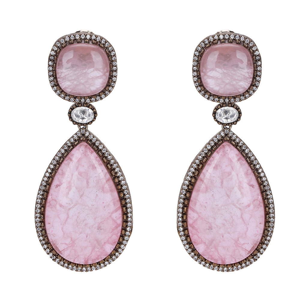 Elegant Pink Gemstone Drop Earrings - Auraa Trends - Drop - # - Auraa Trends - Elegant Pink Gemstone Drop Earrings