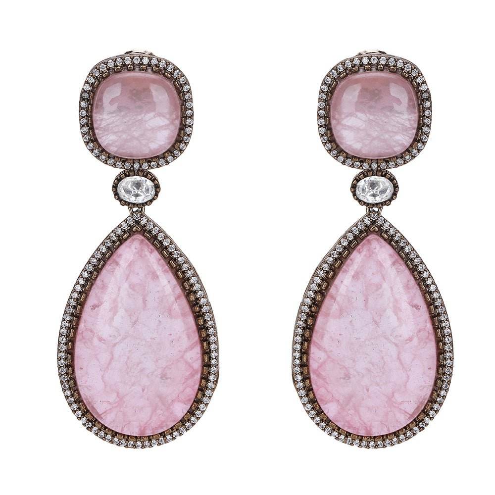 Elegant Pink Gemstone Drop Earrings - Auraa Trends