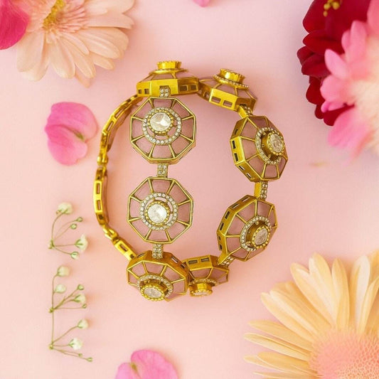 Elegant Pink Octagon Bangles with Kundan Stones & Gold-Plated Finish for Women - Auraa Trends