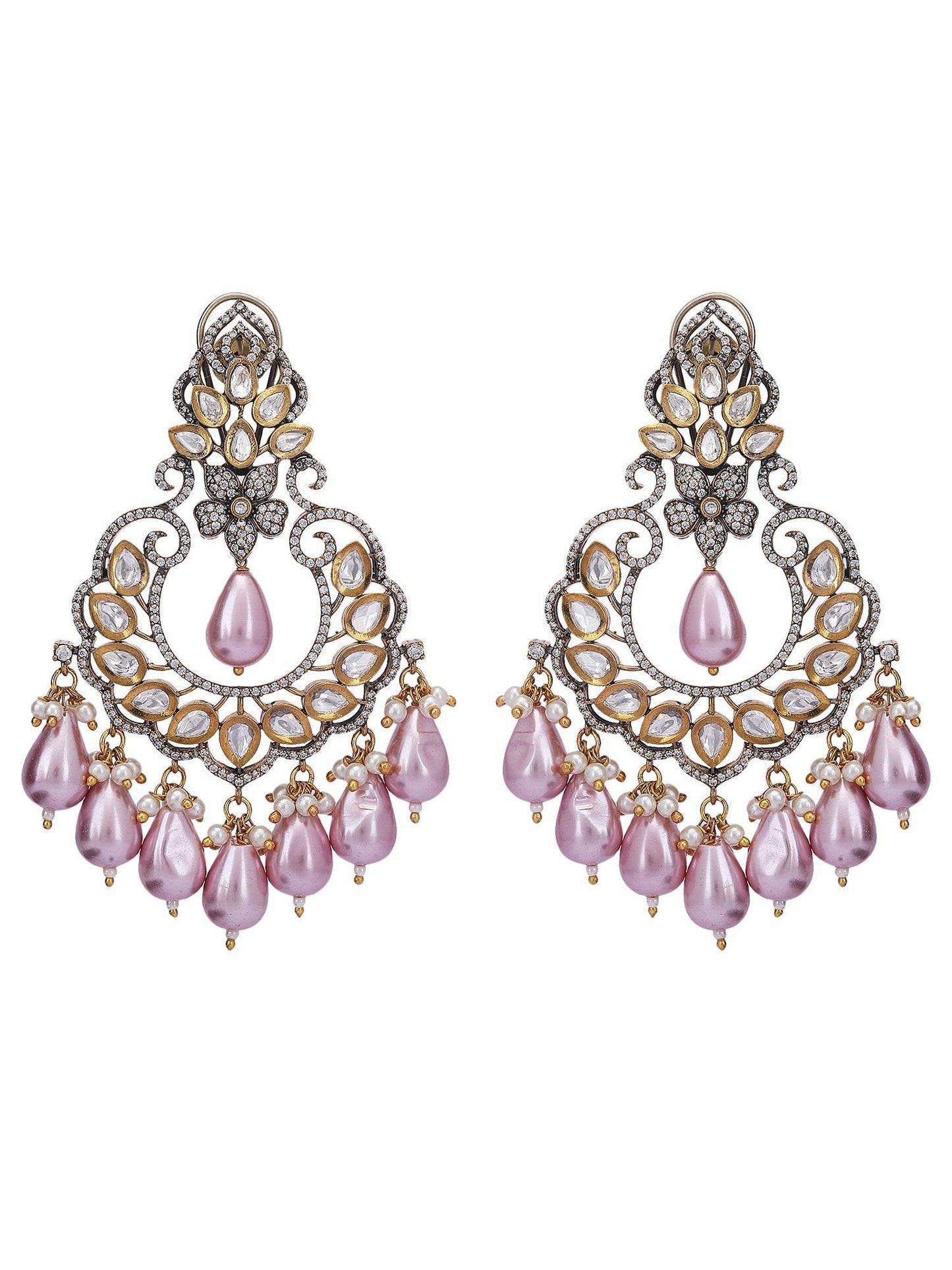 Elegant Pink Pearl Chandbaali Earrings - Auraa Trends
