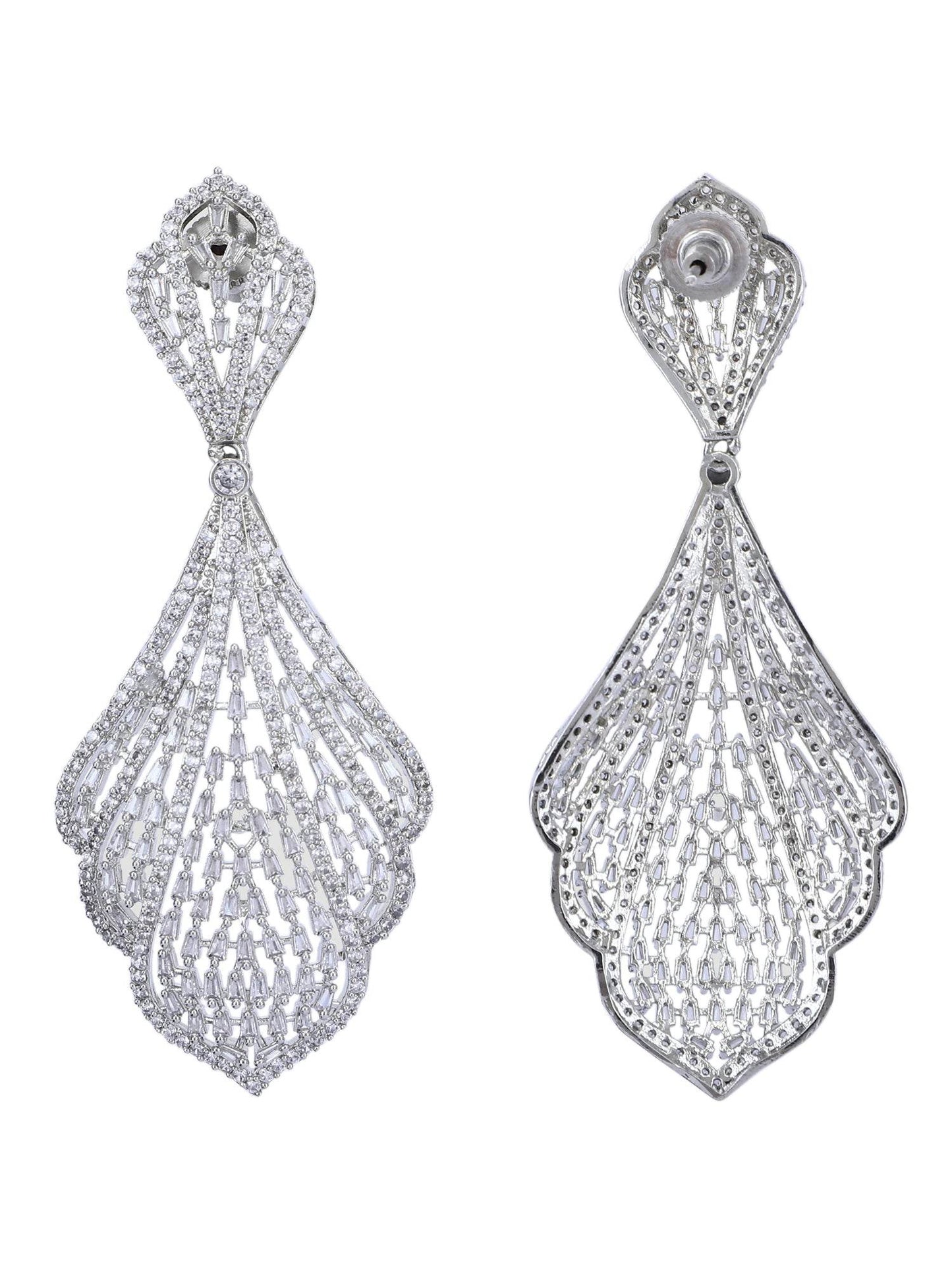 Elegant Rhodium-Plated American Diamond Chandelier Earrings - Auraa Trends