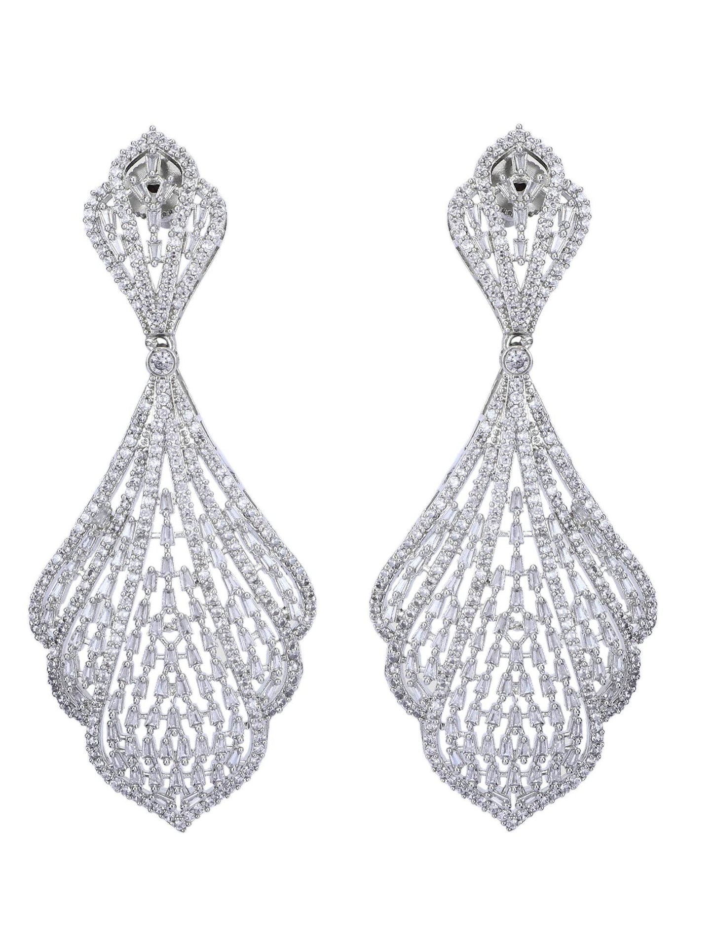 Elegant Rhodium-Plated American Diamond Chandelier Earrings - Auraa Trends
