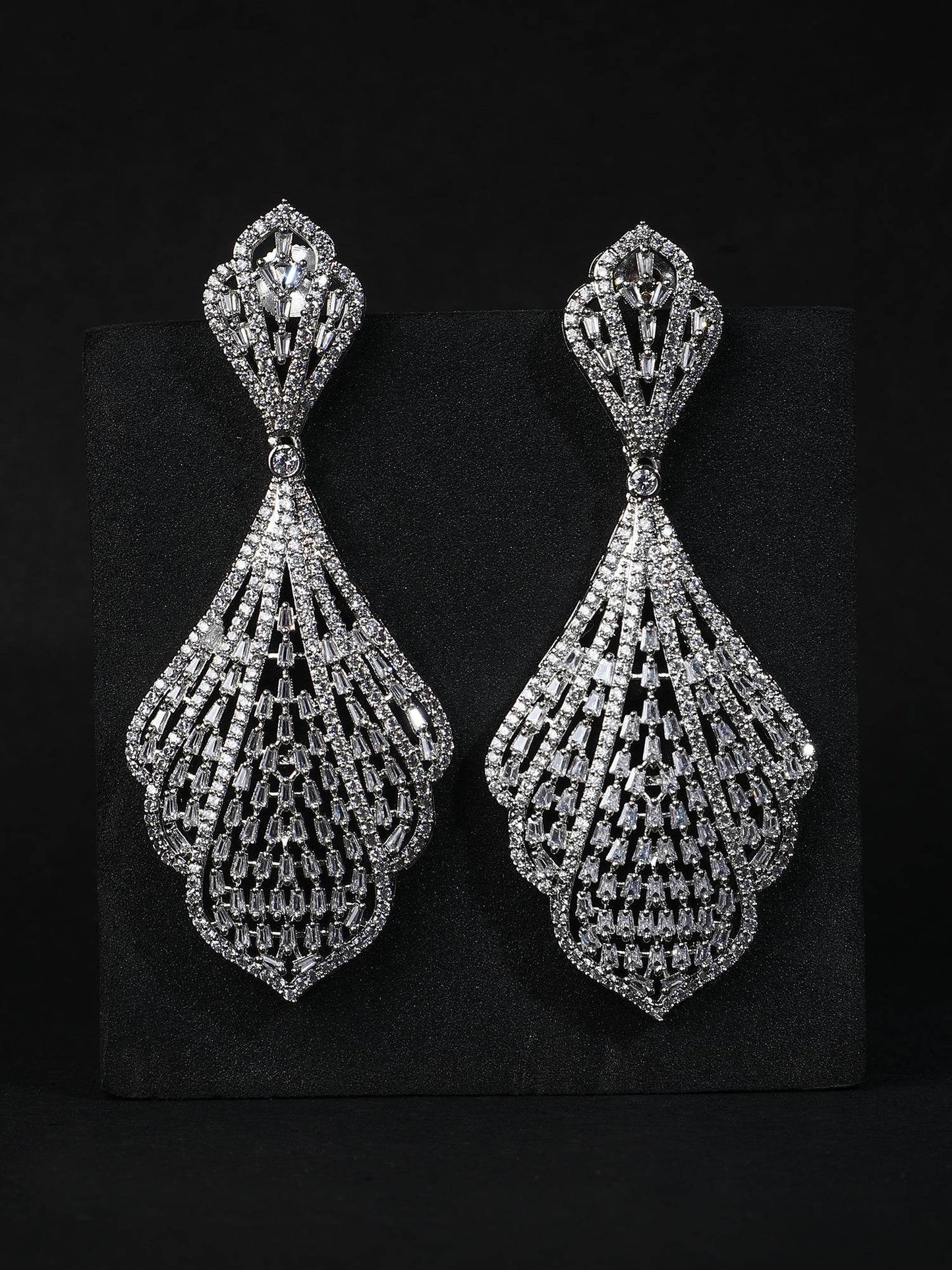 Elegant Rhodium-Plated American Diamond Chandelier Earrings - Auraa Trends