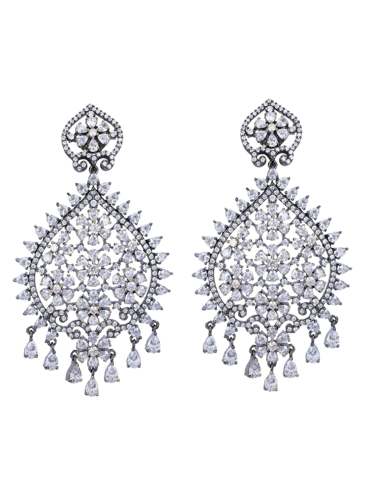 Elegant Rhodium Plated American Diamond Zircon White Earring Set - Auraa Trends - AD - Earring Earring Set