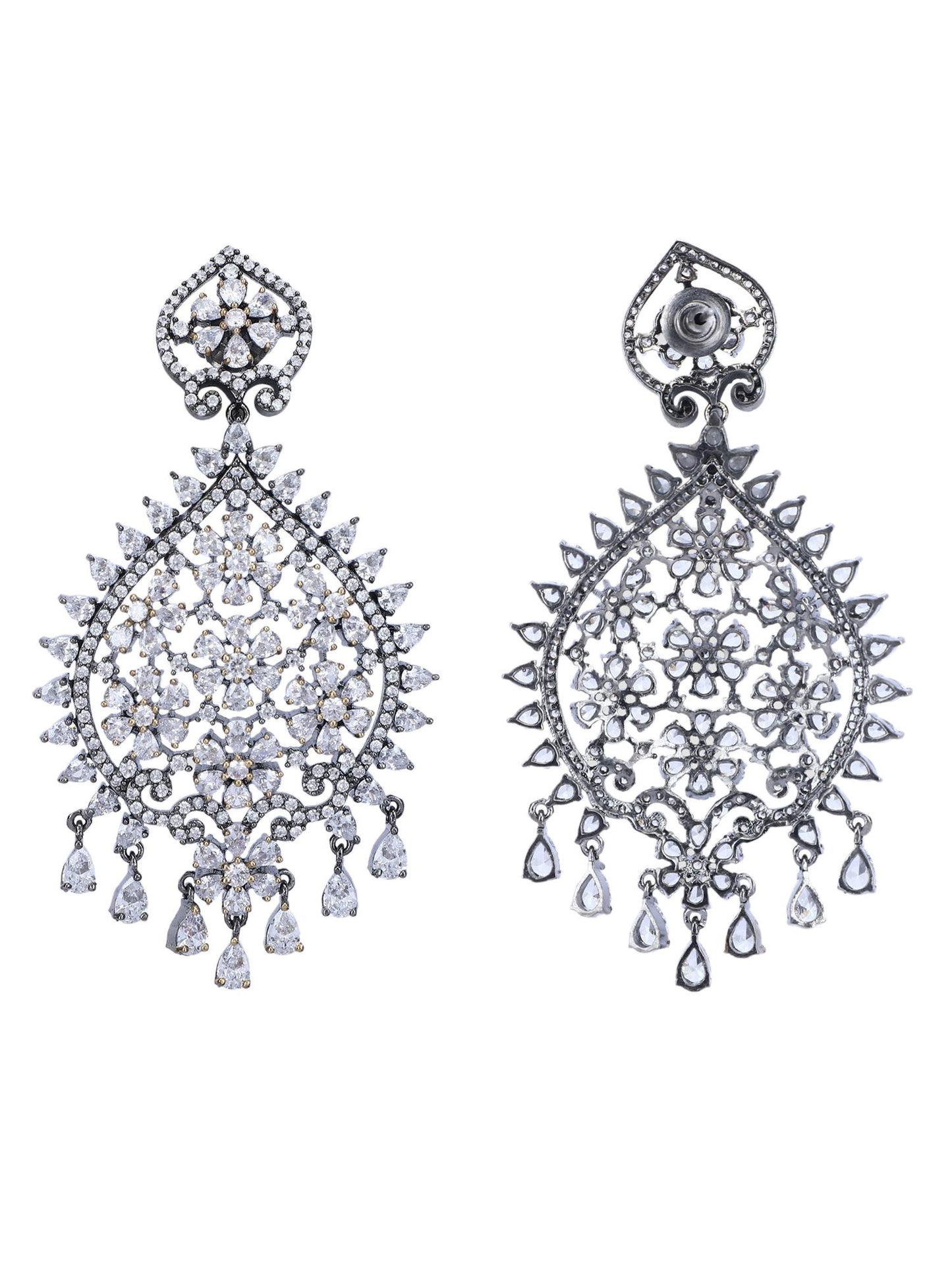 Elegant Rhodium Plated American Diamond Zircon White Earring Set - Auraa Trends - AD - Earring Earring Set