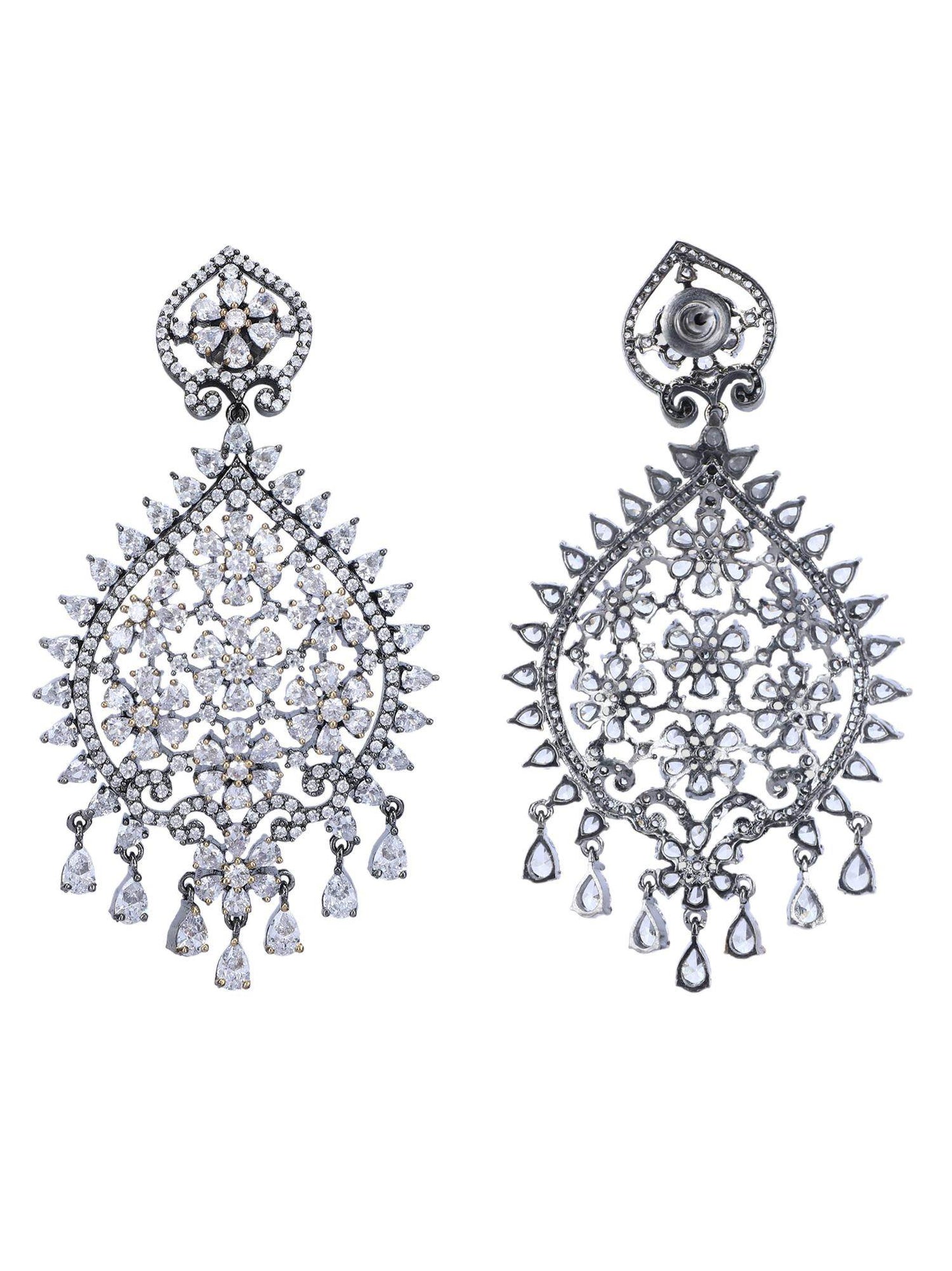 Elegant Rhodium Plated American Diamond Zircon White Earring Set - Auraa Trends