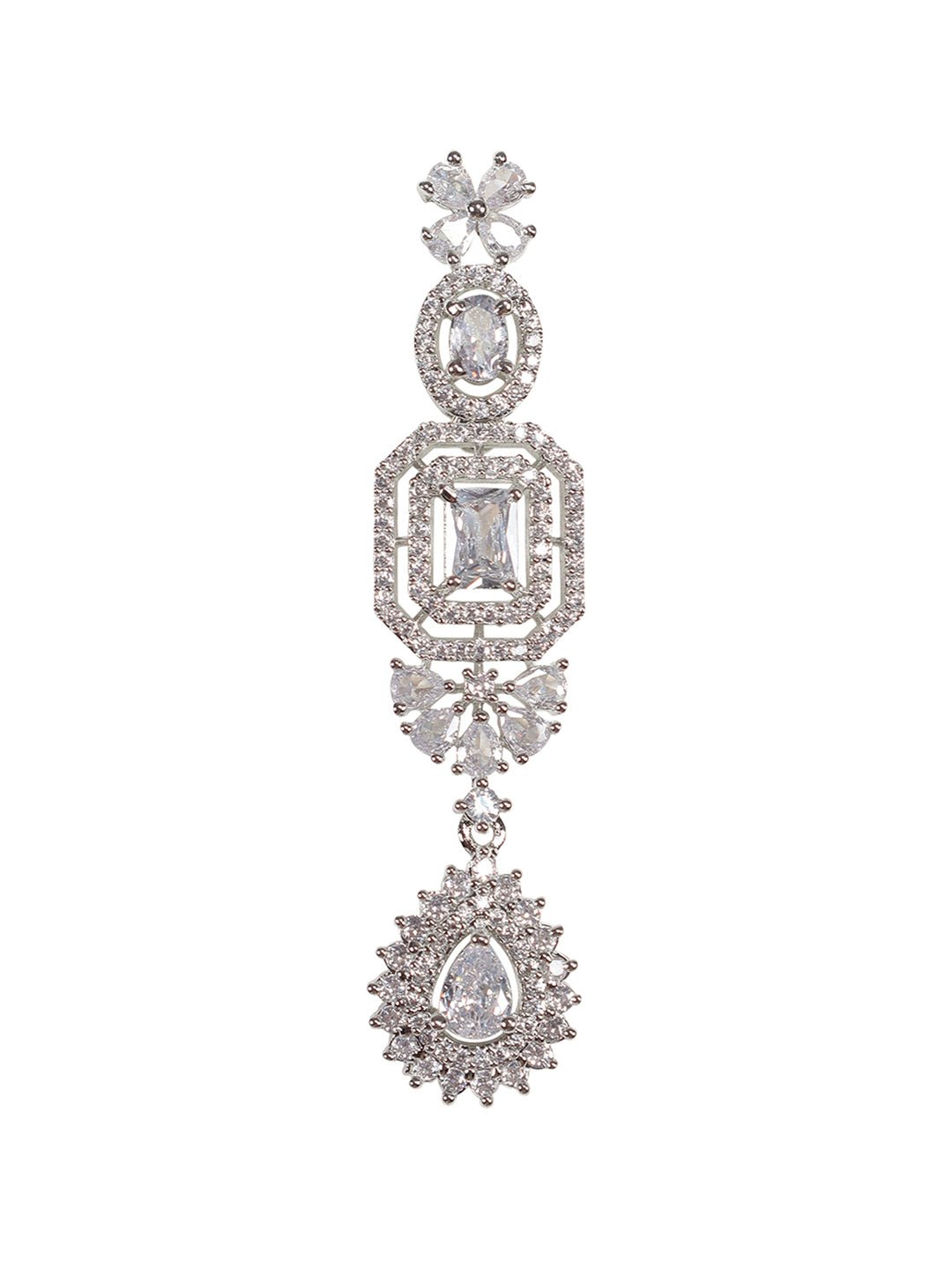 Elegant Rhodium-Plated White American Diamond Necklace Set - Auraa Trends - AD - Moissanite Necklace Necklace
