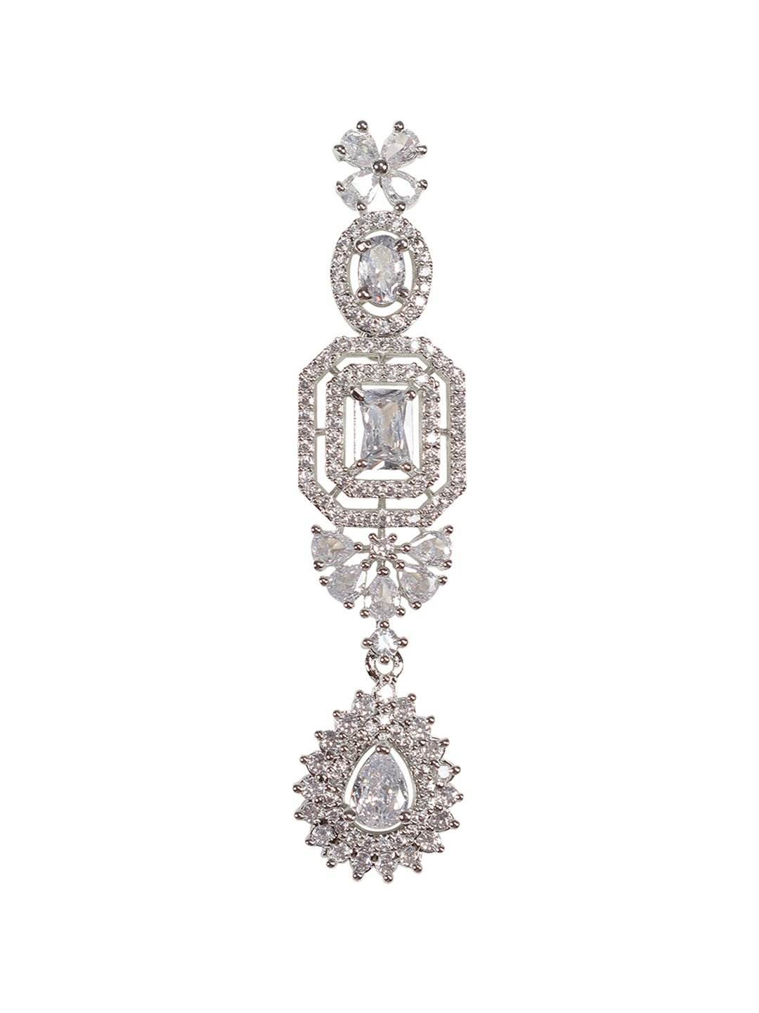 Elegant Rhodium-Plated White American Diamond Necklace Set - Auraa Trends