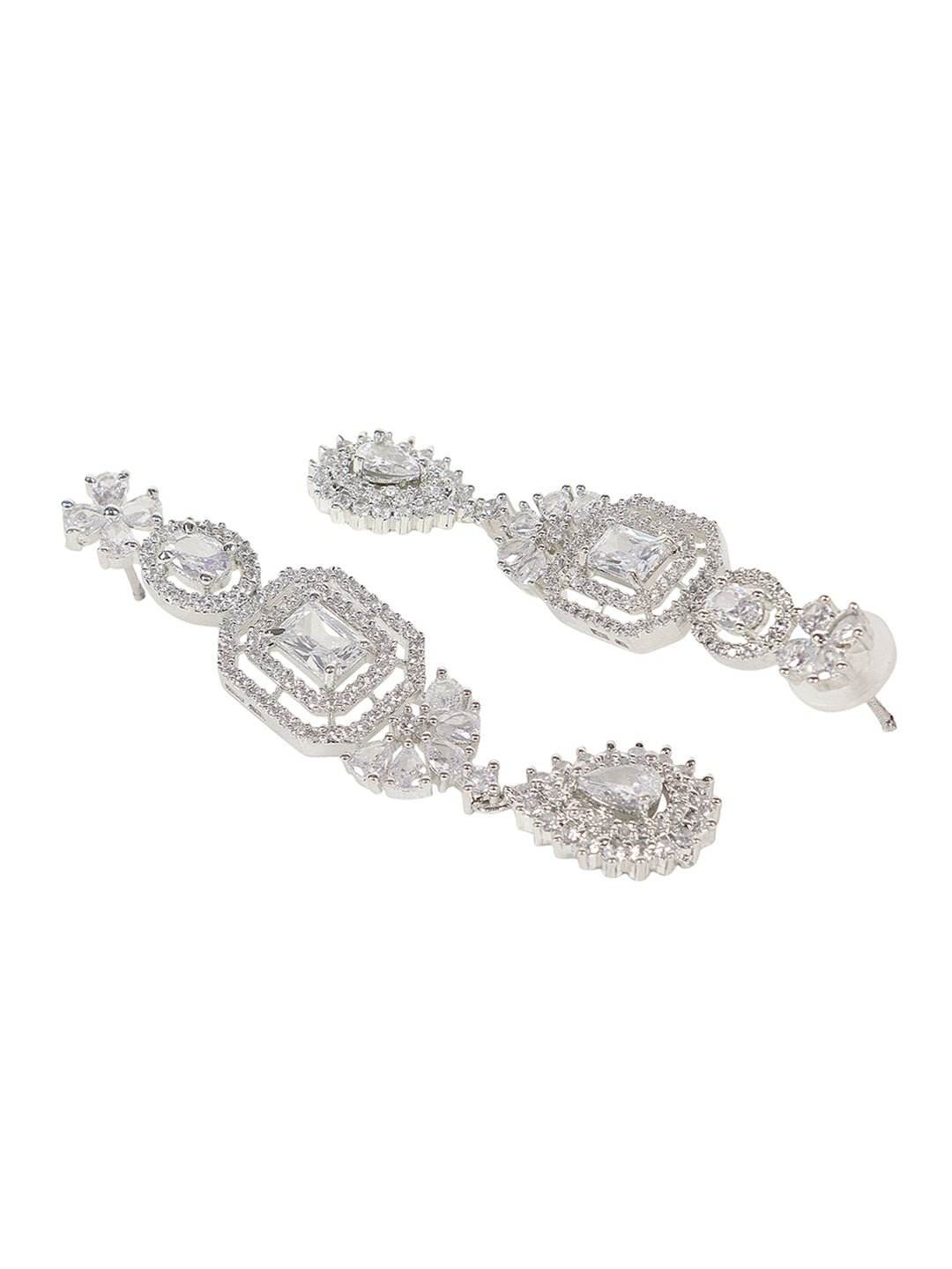 Elegant Rhodium-Plated White American Diamond Necklace Set - Auraa Trends