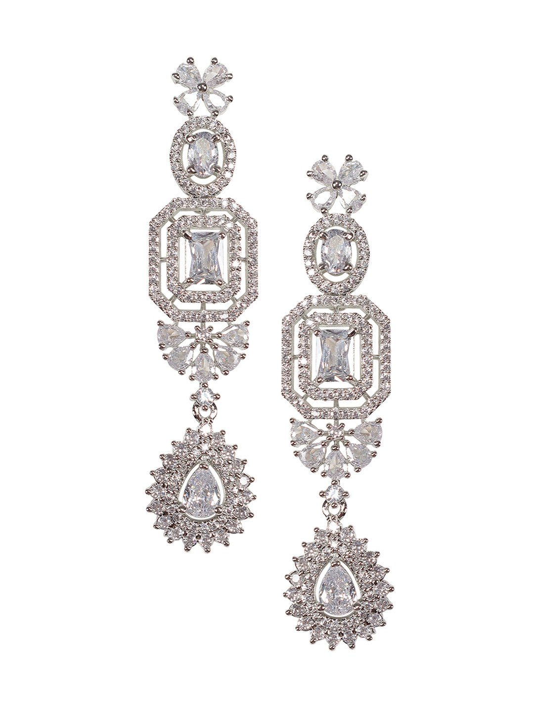 Elegant Rhodium-Plated White American Diamond Necklace Set - Auraa Trends - AD - Moissanite Necklace Necklace