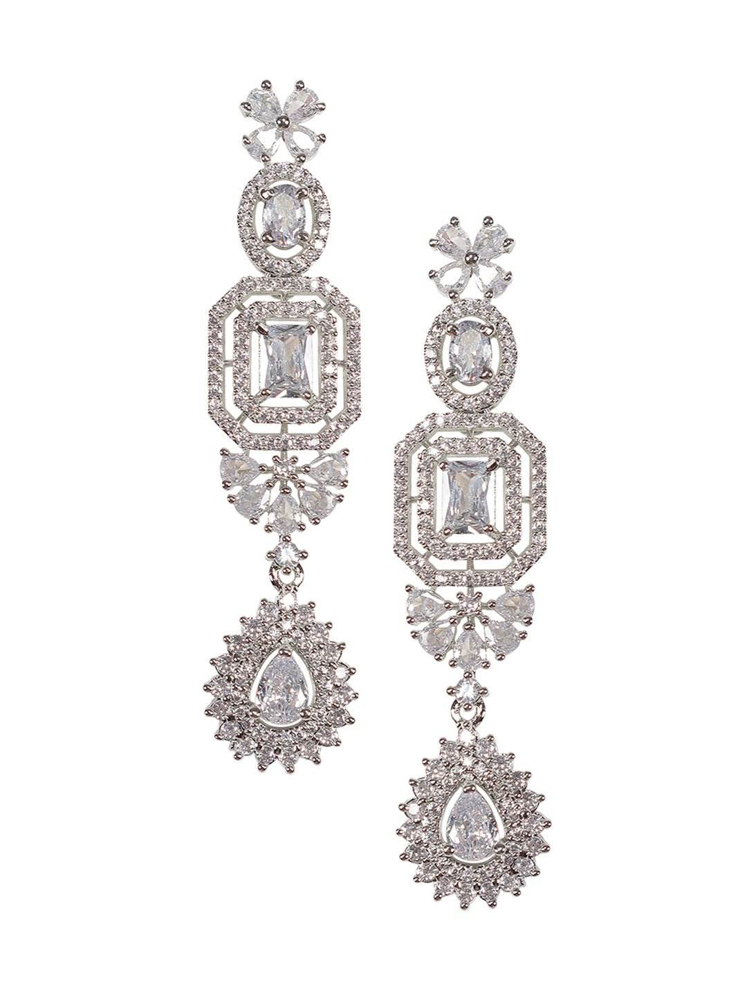 Elegant Rhodium-Plated White American Diamond Necklace Set - Auraa Trends