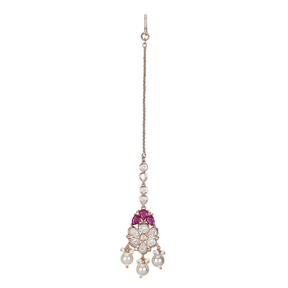 Elegant Ruby Kundan Bridal Choker Necklace Set with Maangtikka - Auraa Trends